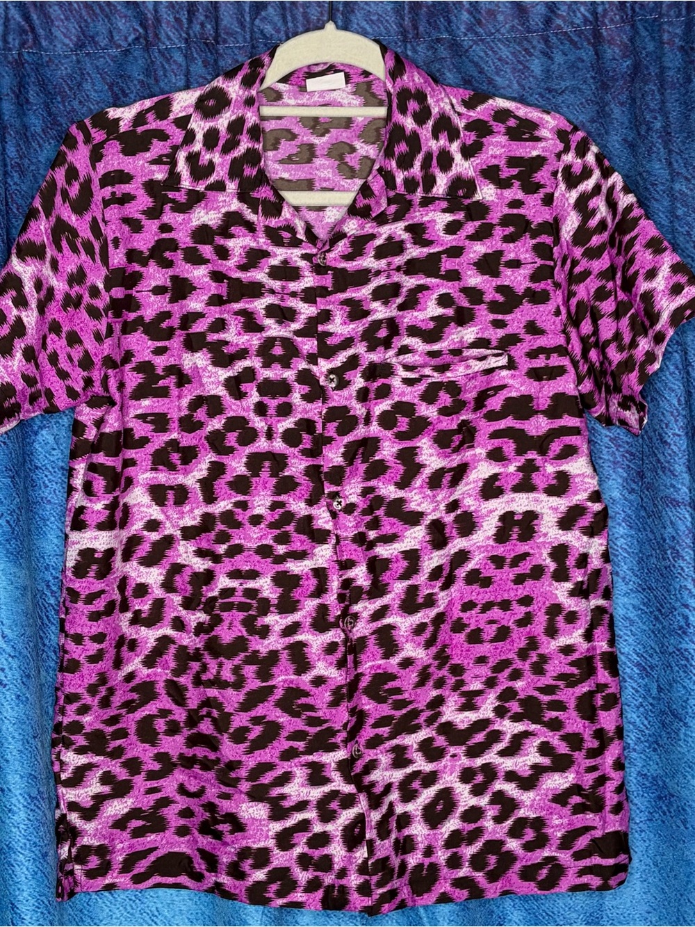 Men's Purple Leopard Print Short-Sleeve Button-Down Shirt